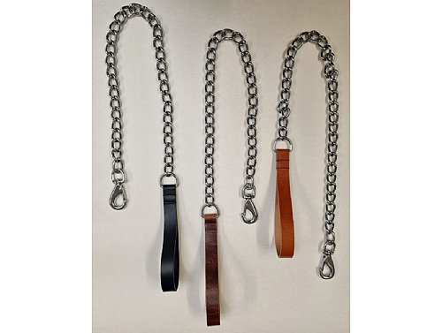 Medium Heavy Duty Chain Lead with Leather Stitched Handle